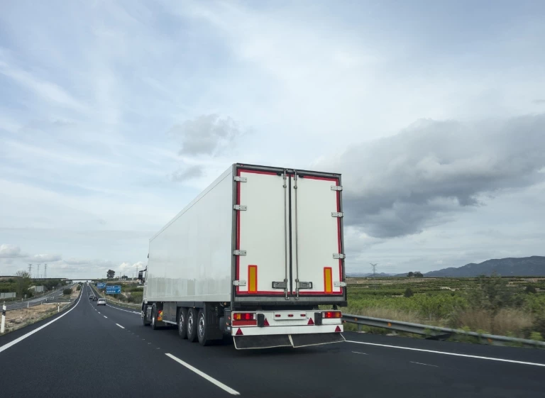 białe auto ciężarowe na drodze